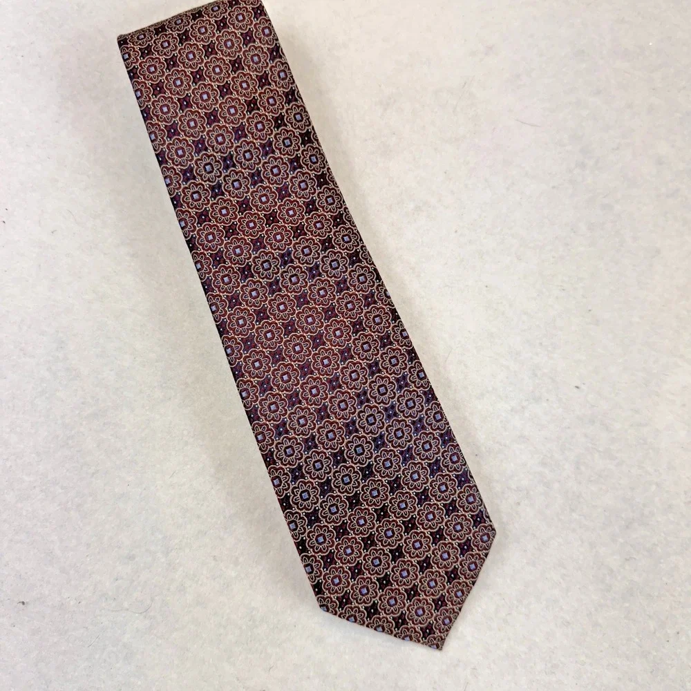 Jos. A. Bank Reserve Tie Mens OS Burgundy Floral Medallion Silk Classic Dapper